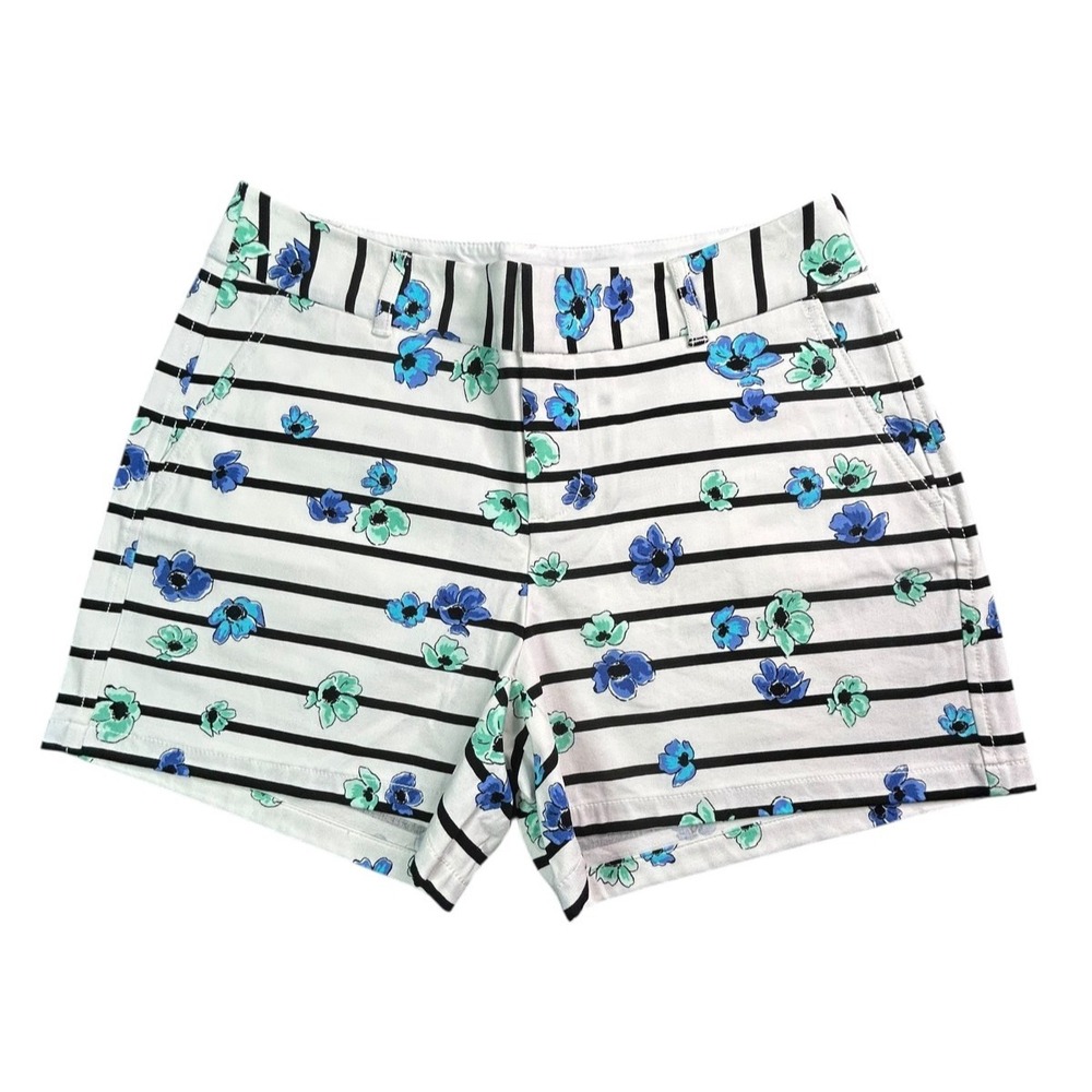 Elle Shorts Womens Size 2 White with Multicolor Floral Belt Loops Stretch
